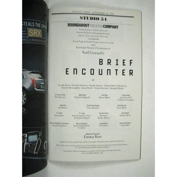 Brief Encounter Playbill 2010 Studio 54 Opening Night September 28 Ticket Alessi - Picture 5 of 11